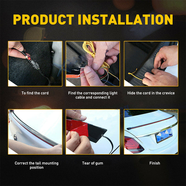 1.18 Meters Carbon Fiber LED Car Tail Brake Light Bar Strip Rear Spoiler Lip Trim