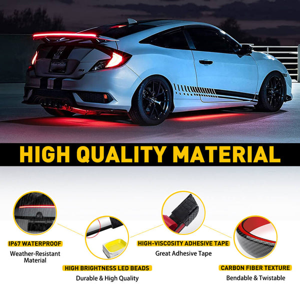 1.18 Meters Carbon Fiber LED Car Tail Brake Light Bar Strip Rear Spoiler Lip Trim