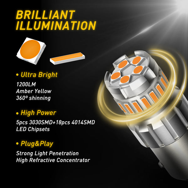 1156 LED Turn Signal Light Bulbs 3157 LED Bulbs Amber Yellow 400% Brighter