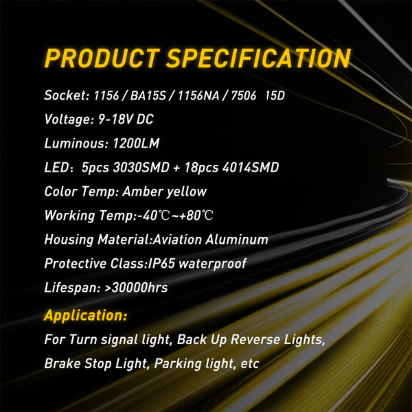 1156 LED Turn Signal Light Bulbs 3157 LED Bulbs Amber Yellow 400% Brighter