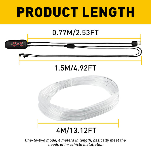 13.1FT Auto Car Interior Atmosphere Wire Strip Light LED Decor Lamp Accessories Controlled by Remote Controller
