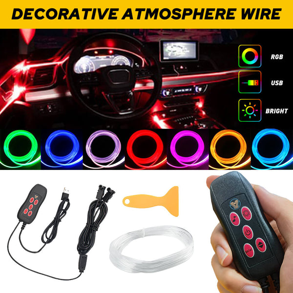 13.1FT Auto Car Interior Atmosphere Wire Strip Light LED Decor Lamp Accessories Controlled by Remote Controller