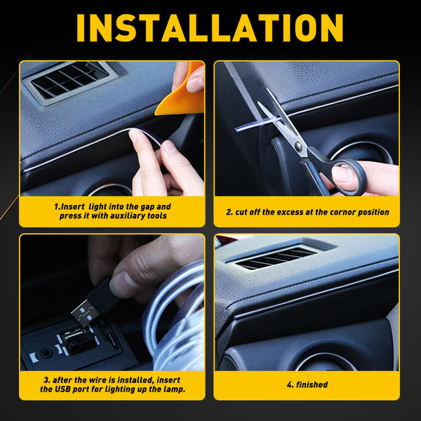 13.1FT Auto Car Interior Atmosphere Wire Strip Light LED Decor Lamp Accessories Controlled by Remote Controller