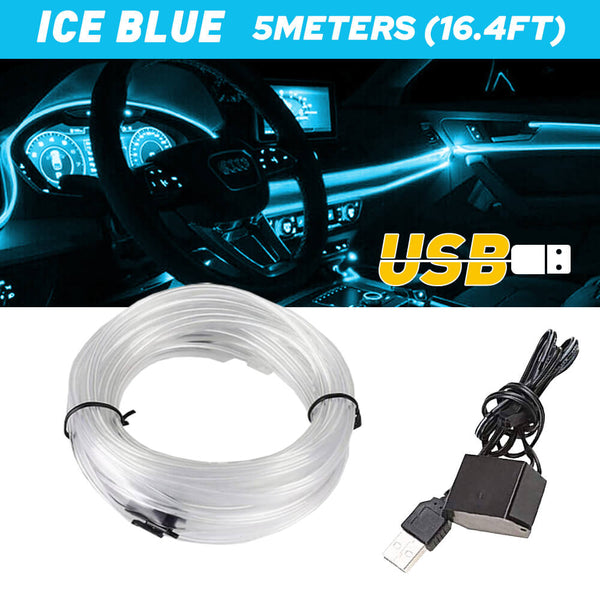 16.4FT Ice Blue Auto Car Interior Atmosphere Wire Strip Light LED Decor Lamp Accessories