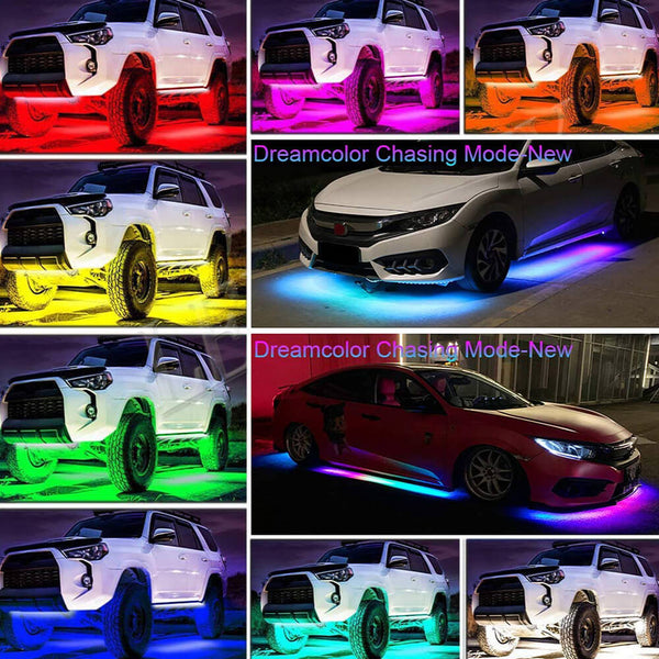 2024 Upgraded RGB Dreamcolor LED Car Underglow Lights Music Bluetooth APP Remote Control Strip