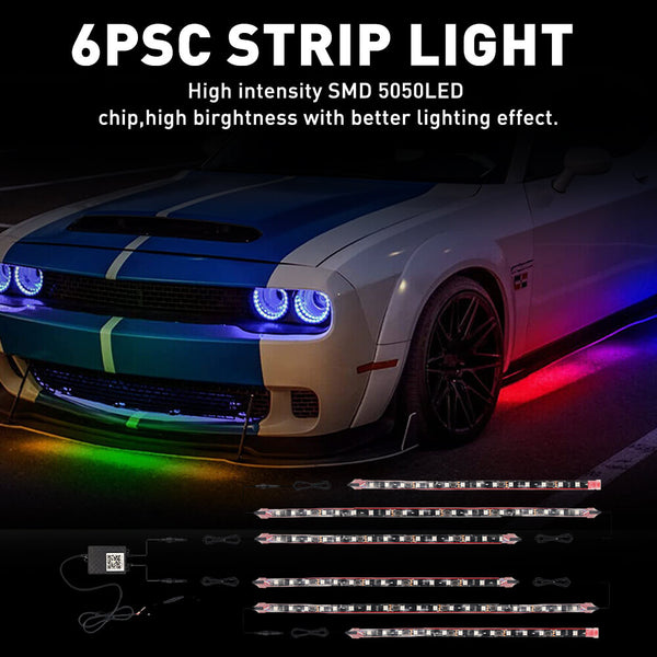 2024 Upgraded RGB Dreamcolor LED Car Underglow Lights Music Bluetooth APP Remote Control Strip