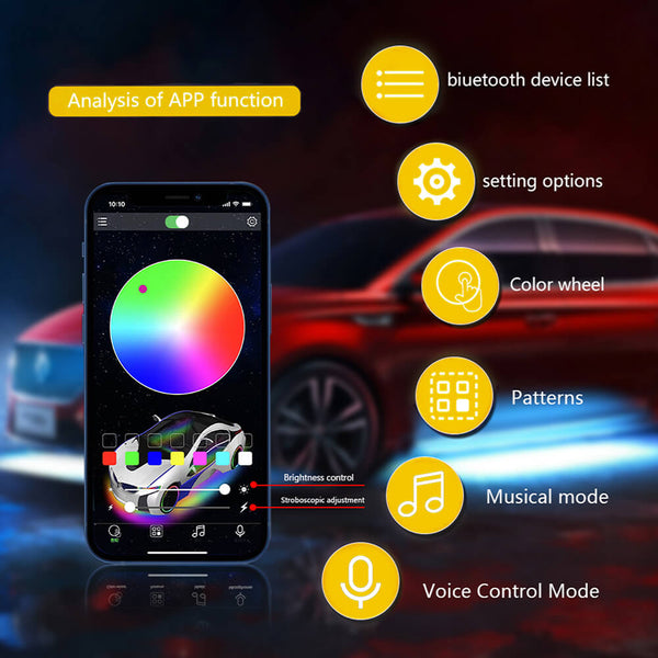 2024 Upgraded RGB Dreamcolor LED Car Underglow Lights Music Bluetooth APP Remote Control Strip