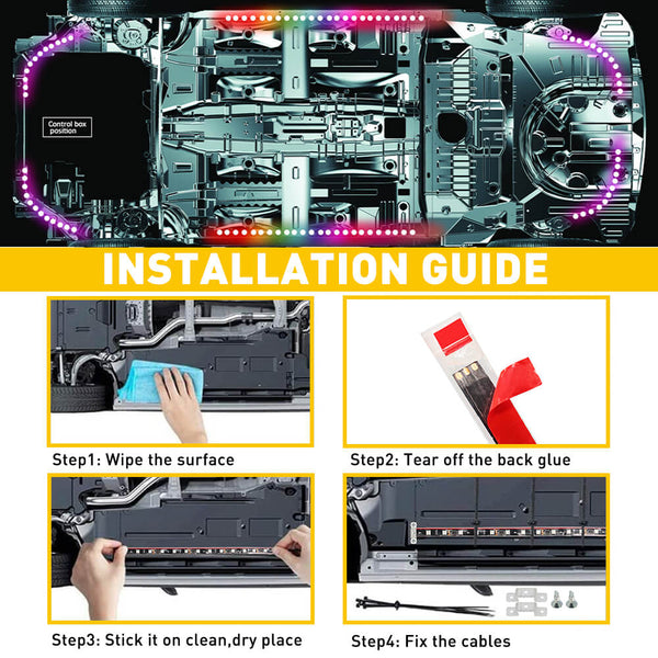 2024 Upgraded RGB Dreamcolor LED Car Underglow Lights Music Bluetooth APP Remote Control Strip
