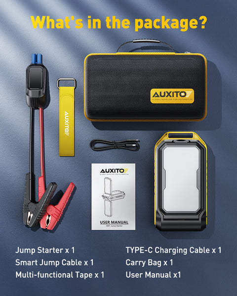 2024 World's First AUXITO Dual-Panel LED Jump Starter with Patented Design, 2500LM Light for All Gas & Up to 12L Diesel Engines
