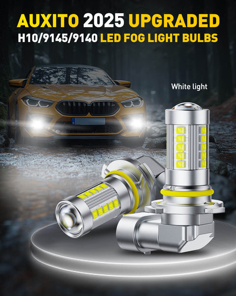 2025 Upgraded 9145/9140/H10 LED Fog Light Bulbs – 27 CSP LEDs, 6500K Cool White, 1:1 Mini Size for Direct Fit