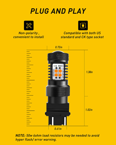 3157 3156 LED Bulbs with Projector for Car Tail Lights Turn Signal Lights, Amber Yellow