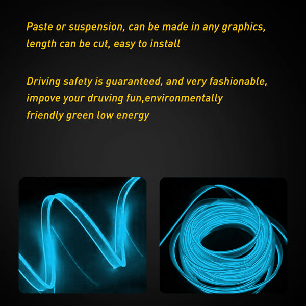 6.56FT Auto Car Interior Atmosphere Wire Strip Light LED Decor Lamp Accessories