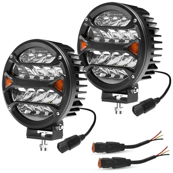 7 Inch Round LED Offroad Lights, 200W 24000LM Super Bright Long Distance Driving Light Round Work Light, Spot Flood Light for Truck Jeep Pickup ATV UTV