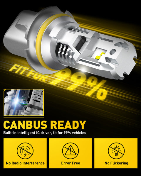 9004 LED Headlight Bulb 12000LM 6500K White Wireless Design