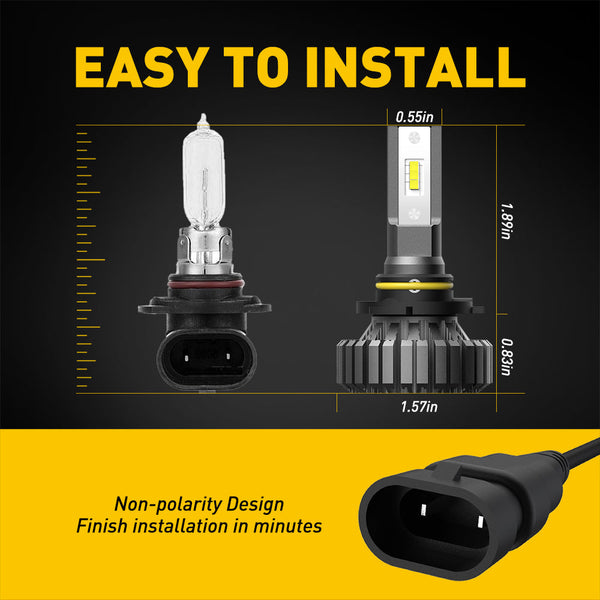 9006/HB4 LED Bulbs, 6500K White Fanless Lights, 300% Brighter