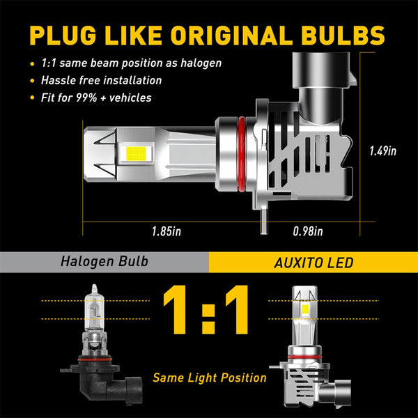 9012 LED Headlight Bulb 12000LM 6500K White Wireless Design