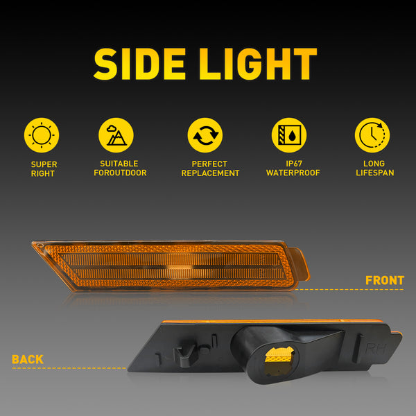Amber LED Side Marker Light Reflector for Chevrolet Camaro 2010-2015, Front Bumper