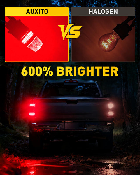AUXITO 3157 LED Bulbs Red Tail Brake Light Bulb, 600% Brighter with Projector, Pack of 2