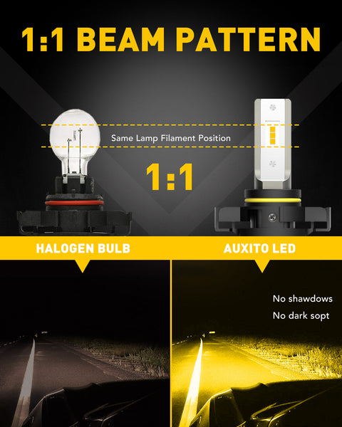 AUXITO 5202 LED Fog Light Bulbs, 3000K Amber Yellow 6000 Lumen Plug And Play,