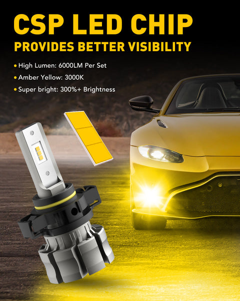 AUXITO 5202 LED Fog Light Bulbs, 3000K Amber Yellow 6000 Lumen Plug And Play,