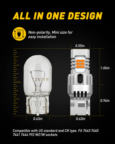 AUXITO 7443 Anti Hyper Flash Amber LED Turn Signal Light Bulb Error Free