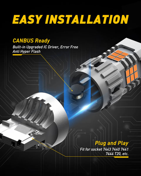 AUXITO 7443 Anti Hyper Flash Amber LED Turn Signal Light Bulb Error Free