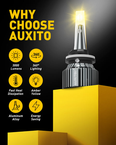 AUXITO 880/899/893 LED Fog Light Bulbs, 3000K Amber Yellow, 30W 6000LM 400% Brightness