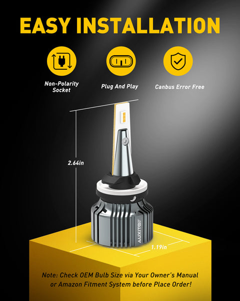 AUXITO 880/899/893 LED Fog Light Bulbs, 3000K Amber Yellow, 30W 6000LM 400% Brightness