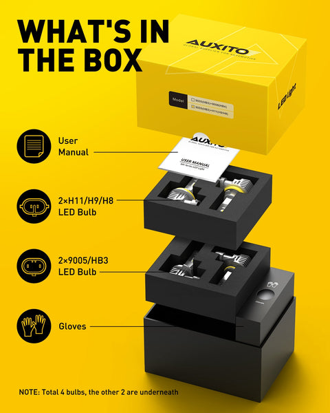 AUXITO 9005/HB3 H11/H8/H9 LED Bulbs Combo, 50000LM 6500K Cool White, 120W Fanless, 2 Pairs