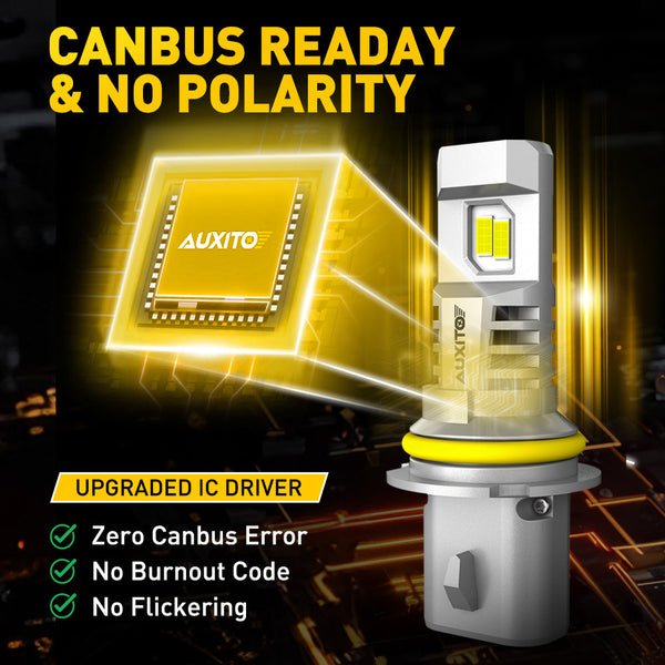 AUXITO 9007 Led Headlight Bulbs, 30000LM 800% Brighter 6500K Cool White, 9007 Headlamp Bulb, Wireless 1:1 Mini Size for HB5 LED Bulb, Pack of 2