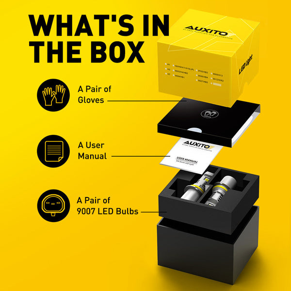 AUXITO 9007 Led Headlight Bulbs, 30000LM 800% Brighter 6500K Cool White, 9007 Headlamp Bulb, Wireless 1:1 Mini Size for HB5 LED Bulb, Pack of 2