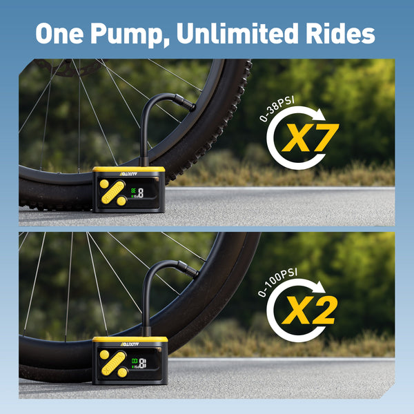AUXITO A101 Mini Cordless Bike Pump 120 PSI, Electric Tire Inflator with Gauge, Presta & Schrader Valve, Fast Inflate for Road & Mountain Bikes, E-Bikes