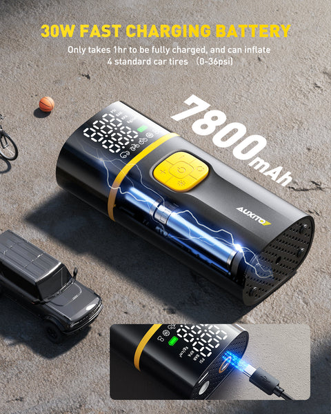 AUXITO A502 Dual Cylinder Cordless Tire Inflator 150 PSI, 12VDC /Battery Powered Air Compressor, 30W Fast Charging