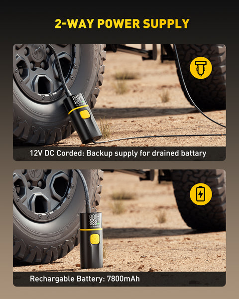 AUXITO A502 Dual Cylinder Cordless Tire Inflator 150 PSI, 12VDC /Battery Powered Air Compressor, 30W Fast Charging