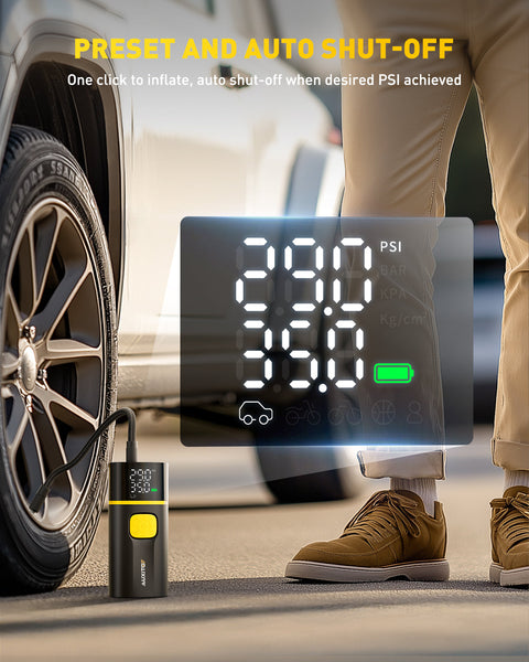 AUXITO A502 Dual Cylinder Cordless Tire Inflator 150 PSI, 12VDC /Battery Powered Air Compressor, 30W Fast Charging