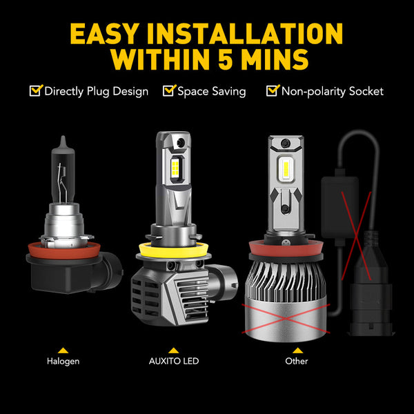 AUXITO H11 LED Headlight Bulbs, 22000LM 120W 600% Brighter Wireless H11 Headlight Bulb, 6500K Cool White H8 H9 LED Headlights , Pack of 2