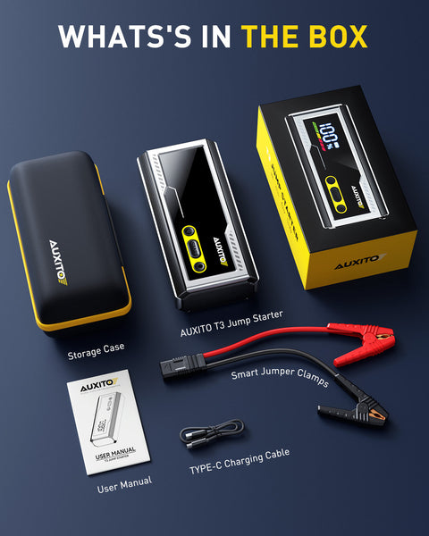 AUXITO T3 6000A Jump Starter, 12V Car Battery Jump Starter, Up to All Gas & 12L Diesel Engine with LED Display, Portable Jump Box with 3 Modes Flashlight and Jumper Cable, Storage Case
