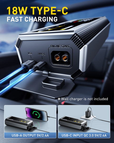 AUXITO T3 6000A Jump Starter, 12V Car Battery Jump Starter, Up to All Gas & 12L Diesel Engine with LED Display, Portable Jump Box with 3 Modes Flashlight and Jumper Cable, Storage Case