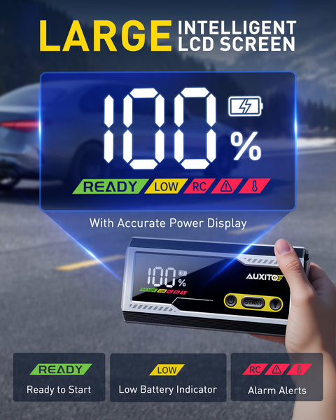 AUXITO T3 6000A Jump Starter, 12V Car Battery Jump Starter, Up to All Gas & 12L Diesel Engine with LED Display, Portable Jump Box with 3 Modes Flashlight and Jumper Cable, Storage Case