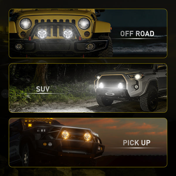 AUXITO X-Plore 1 Series | 7-inch LED Auxiliary Spot/Driving Combo Light with Switchback DRL, 6000K White