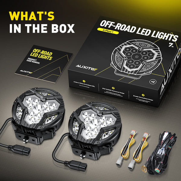 AUXITO X-Plore 1 Series | 7-inch LED Auxiliary Spot/Driving Combo Light with Switchback DRL, 6000K White