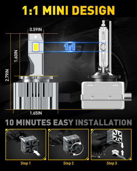 Brightest D1S/D1R/D1C LED Headlight Bulbs 120w 24000lm High and Low Beam Xenon HID Replacement Lights