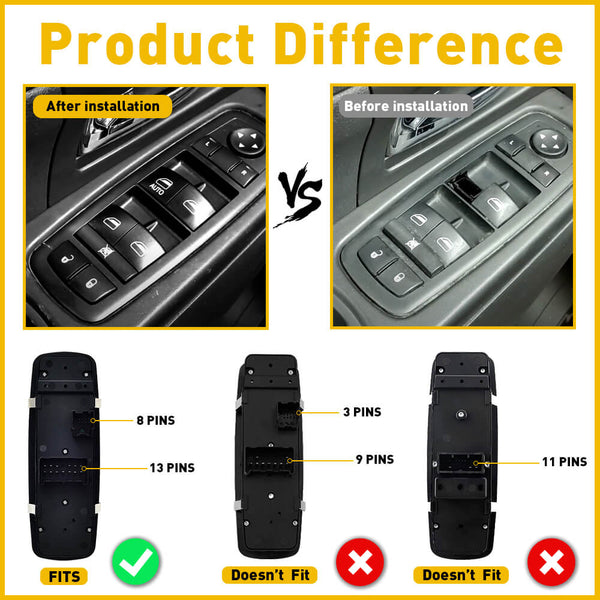 Car Power Master Window Switch For 2011-2016 Dodge Journey 8+13 Pins Without Power Folding Mirrors