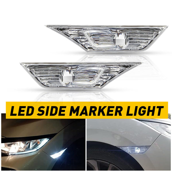 Clear LED Side Marker Light with Bulbs for Honda Civic 2016-2021, Front Bumper