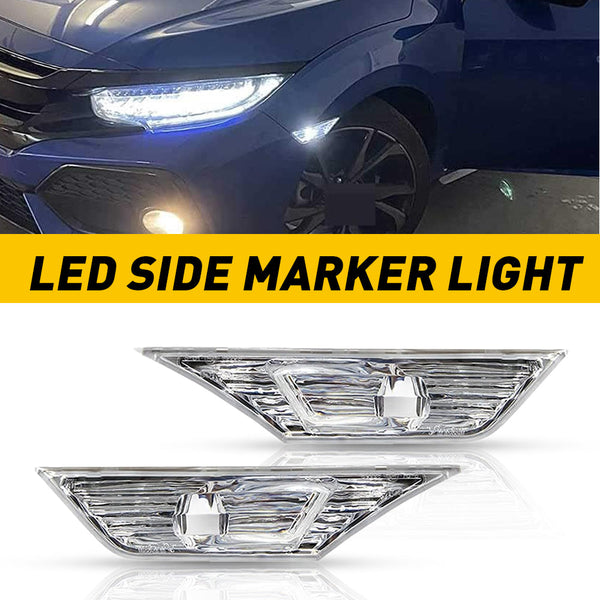 Clear LED Side Marker Light with Bulbs for Honda Civic 2016-2021, Front Bumper