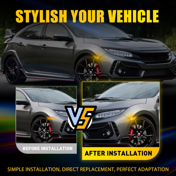 Clear LED Side Marker Light with Bulbs for Honda Civic 2016-2021, Front Fender