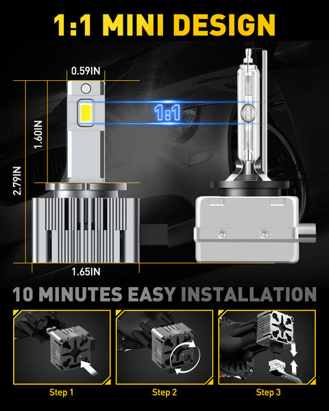 D3S/D3R LED Headlight Bulbs 120w 24000lm High Low Beam Xenon HID Replacement Lights