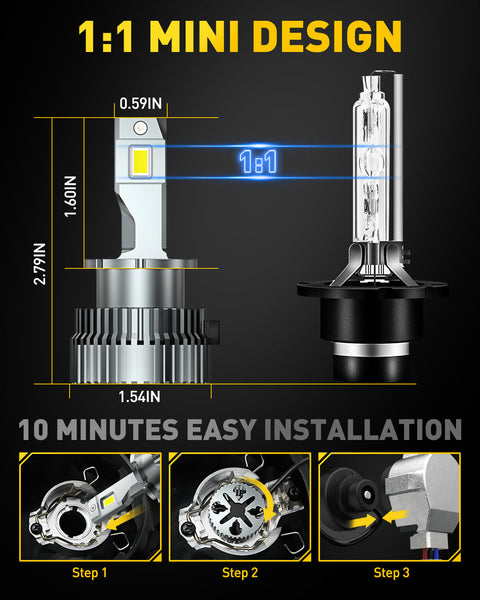 D4S LED Headlight Bulbs, D4R 120w 24000lm High Low Beam Xenon HID Replacement Lights