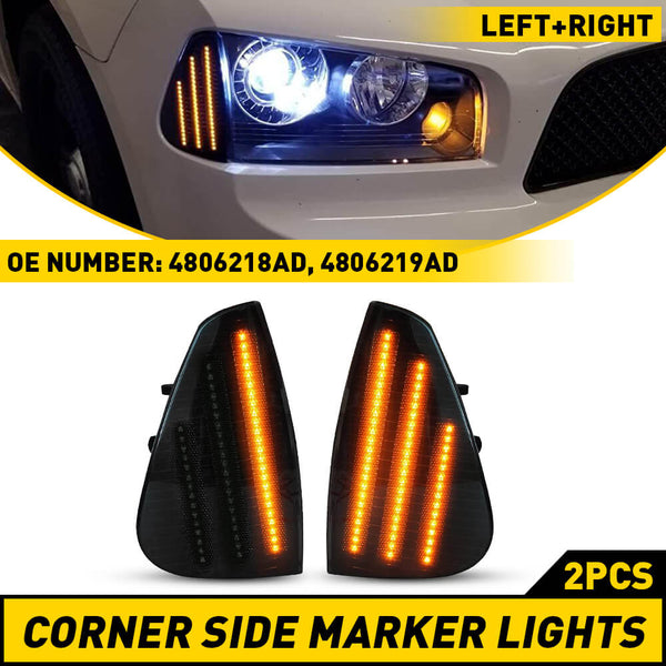 Dynamic Sequential LED Corner Light Front Side Marker Light 3 Row LED Strips for 2006-2010 Dodge Charger