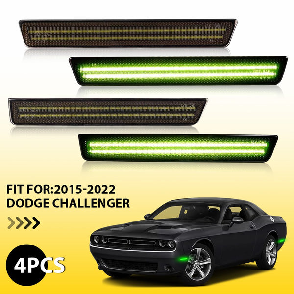 For 15-22 Dodge Challenger Front & Rear Bumper LED Side Marker Light, Smoke Len